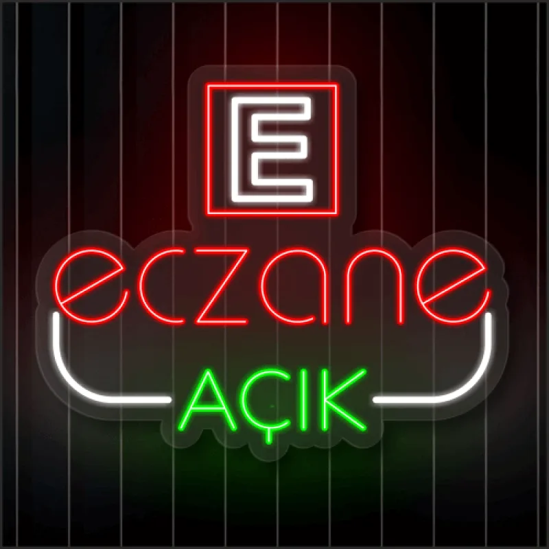 Eczane, Açık ve E Logo Neon Led Tabela 60x50CM — referans görsel — değiştirilecek