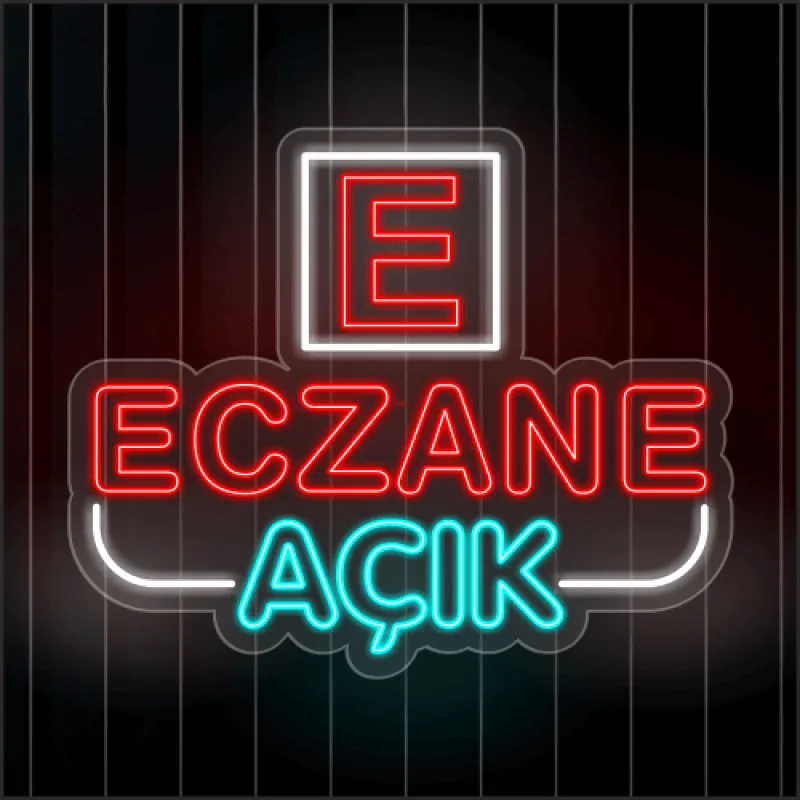 Eczane, Açık ve E Logo Neon Led Tabela 65x55CM — referans görsel — değiştirilecek
